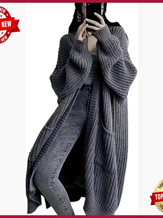 Sweaters - Plus Size Oversized Long Cardigan Sweater Chunky Knit Open Front Duster Coat